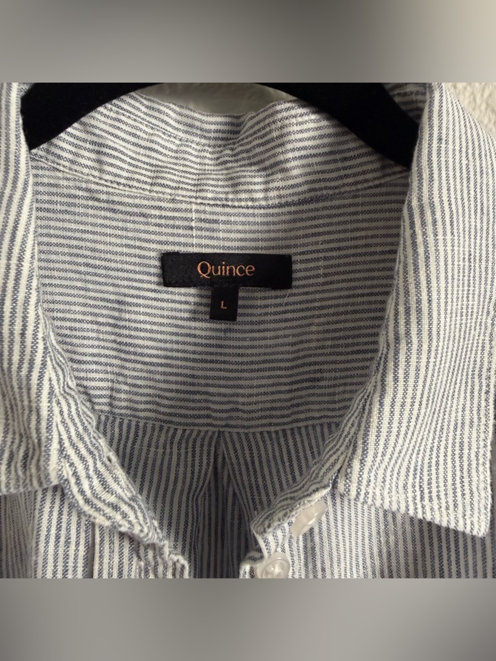 Quince 100% European Linen Long Sleeve Shirt Blue Pinstripe L - Picture 4 of 5